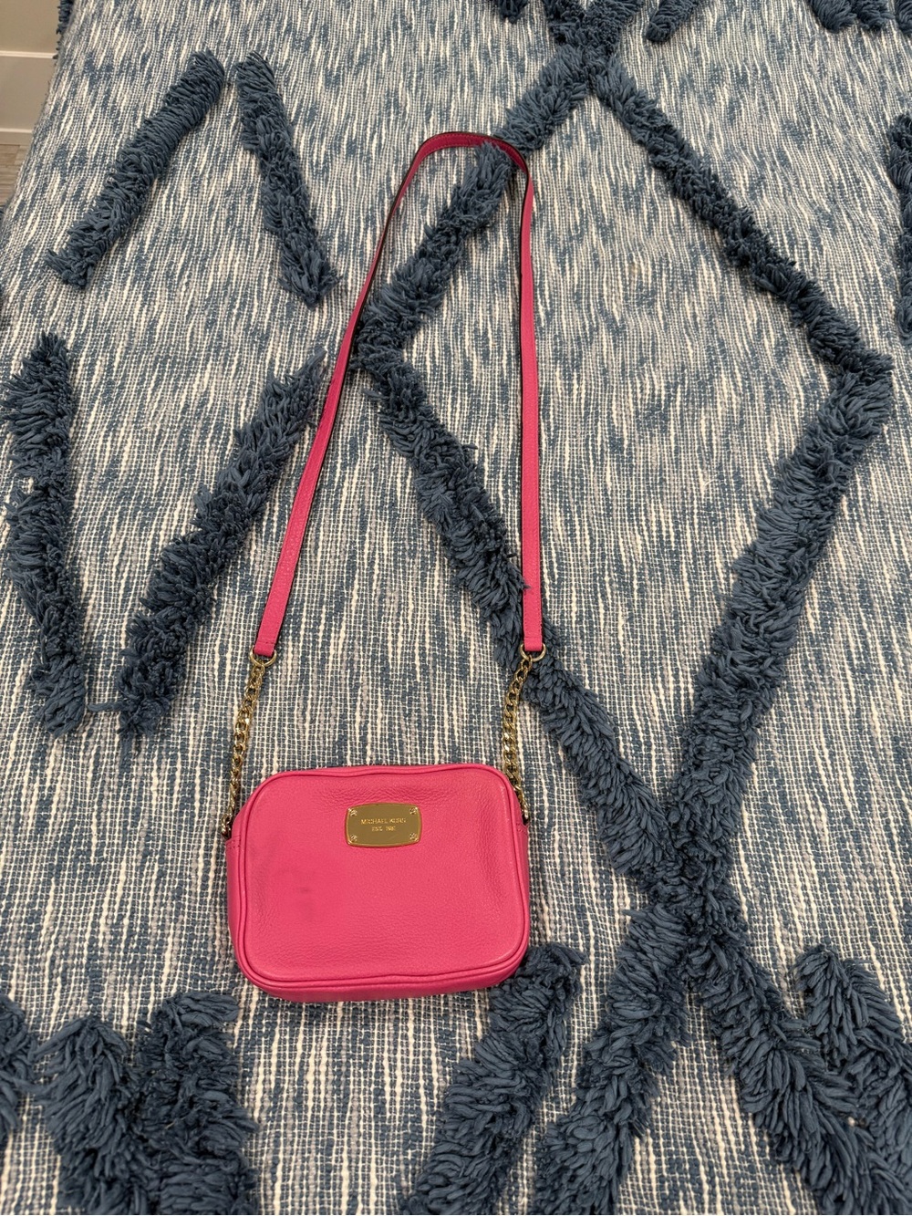 Michael Kors Hot Pink Leather Crossbody with Gold Chain Accents